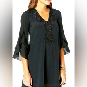 Lilly Pulitzer Elegant Black Tunic with Ruffle Sleeves Women’s Size XS